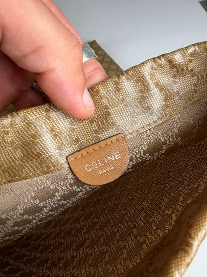 Vintage Celine Canvas Clutch Bag Gold-Tone Clasp Beige Gold