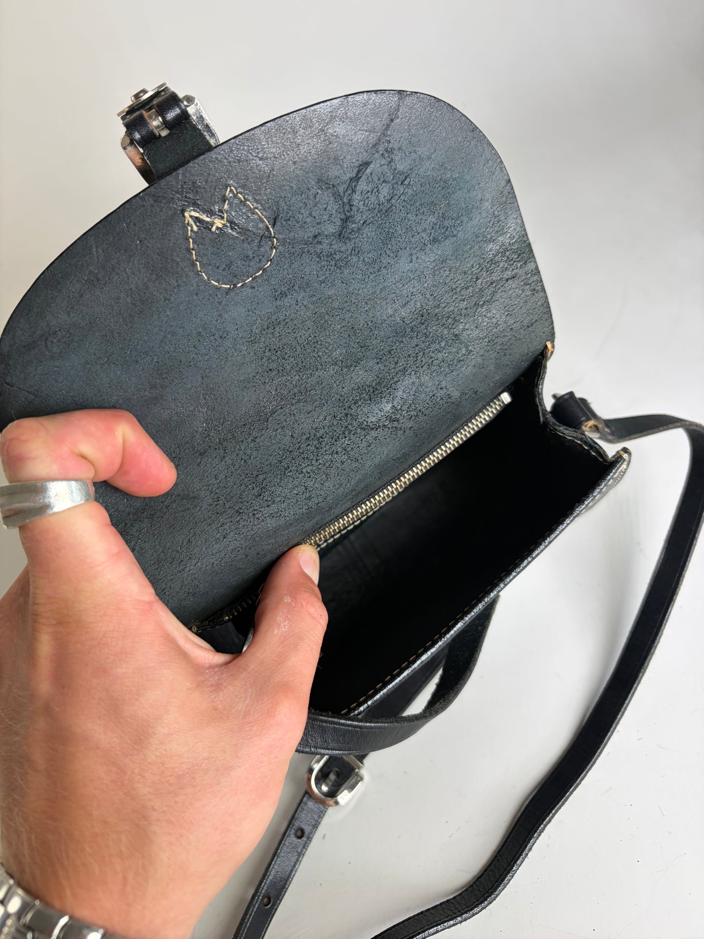 Vintage Courreges Classic Flap Crossbody Bag Black Silver