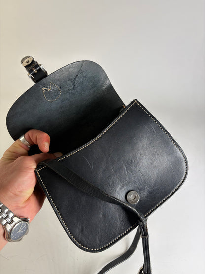 Vintage Courreges Classic Flap Crossbody Bag Black Silver