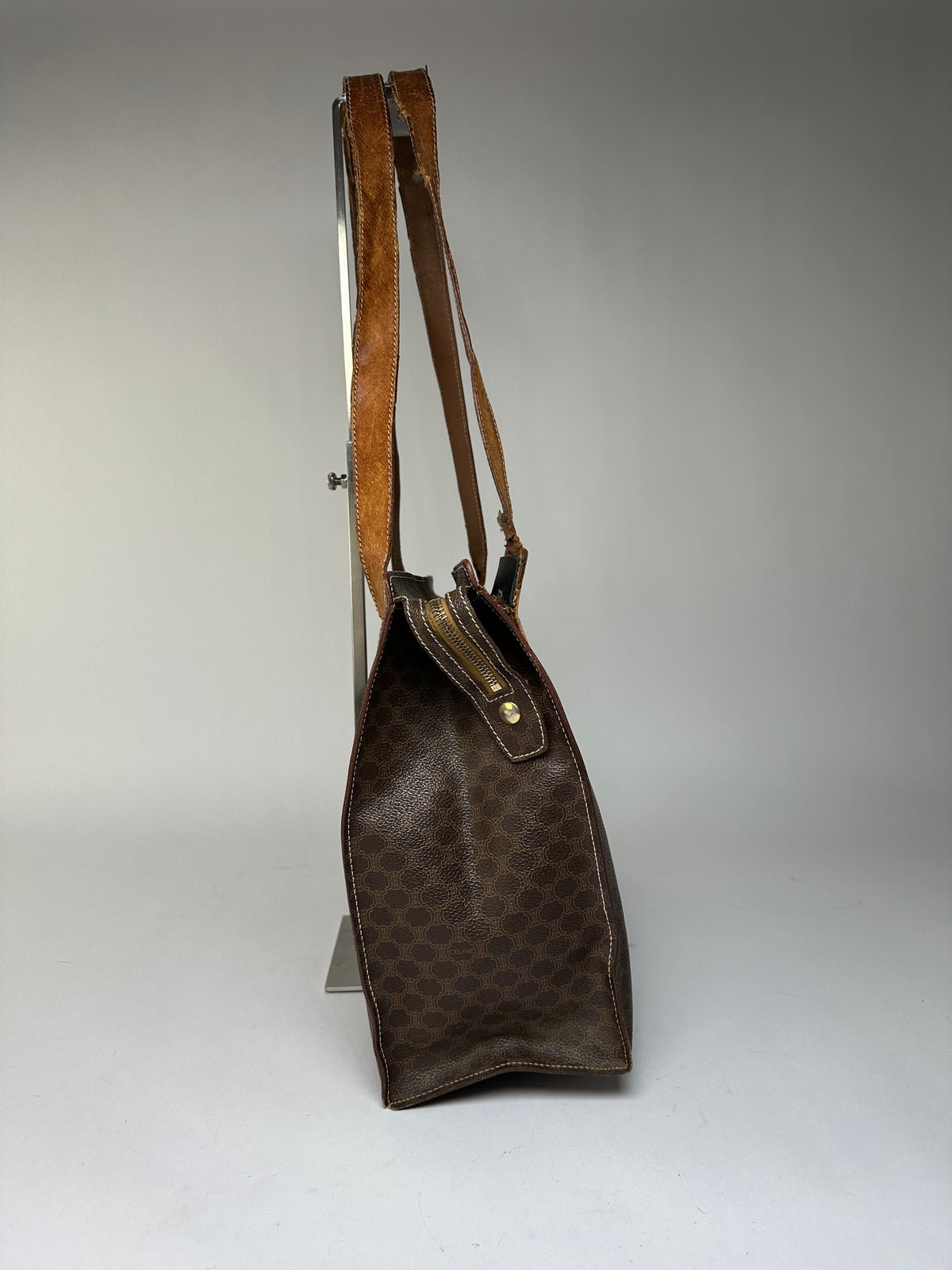 Vintage Celine Macadam Canvas Shoulder Tote c. 1997 Brown