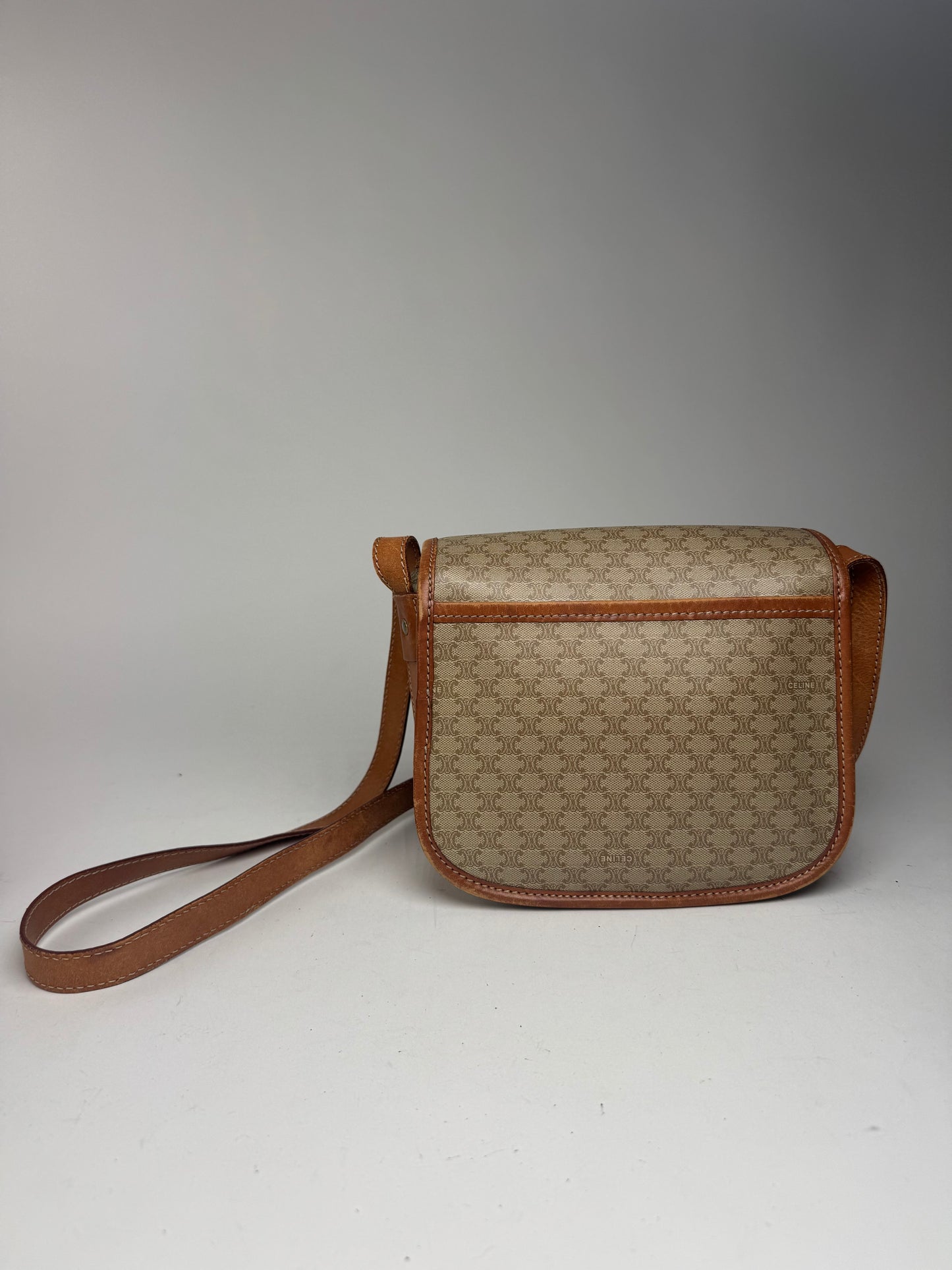 Vintage Celine Triomphe Monogram Leather bag beige brown