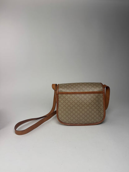 Vintage Celine Triomphe Monogram Leather bag beige brown