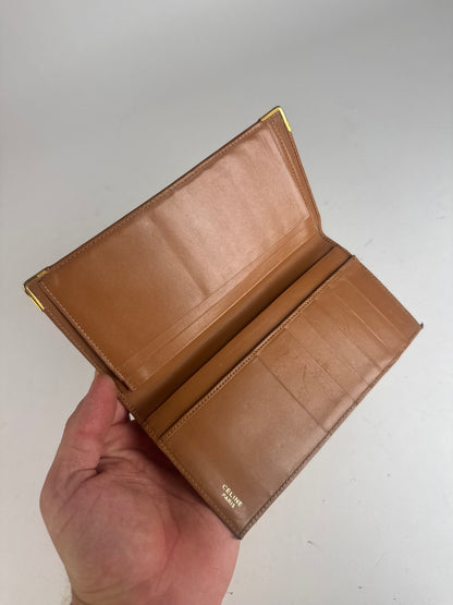 Vintage Celine Triomphe Monogram Leather Card Holder beige