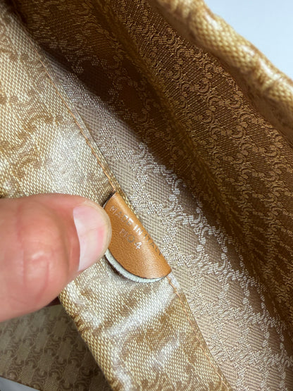 Vintage Celine Canvas Clutch Bag Gold-Tone Clasp Beige Gold