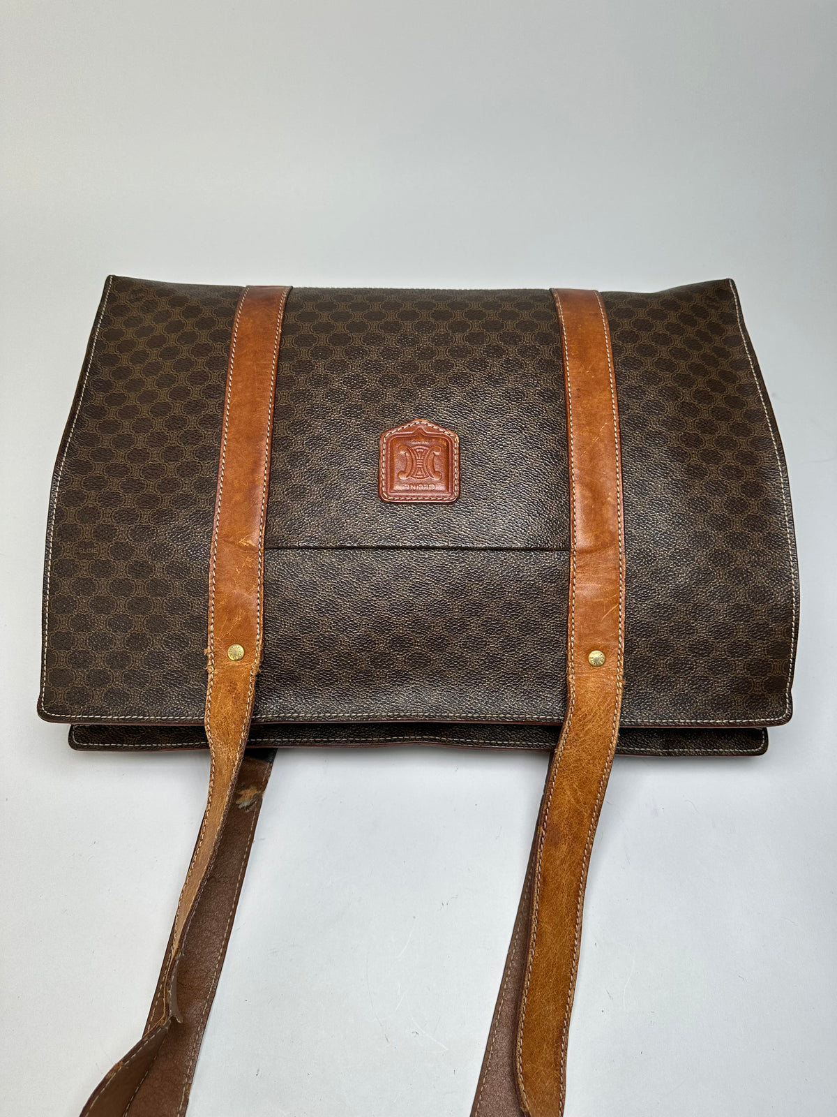 Vintage Celine Macadam Canvas Shoulder Tote c. 1997 Brown