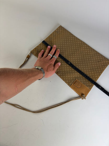 Vintage Celine Canvas Clutch Bag Gold-Tone Clasp Beige Gold