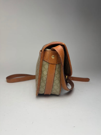 Vintage Celine Triomphe Monogram Leather bag beige brown