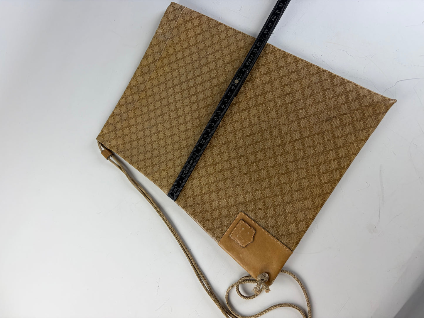 Vintage Celine Canvas Clutch Bag Gold-Tone Clasp Beige Gold