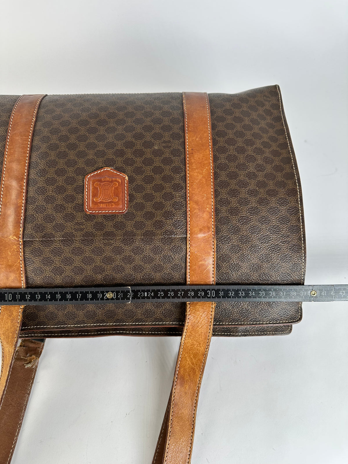 Vintage Celine Macadam Canvas Shoulder Tote c. 1997 Brown