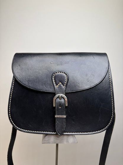 Vintage Courreges Classic Flap Crossbody Bag Black Silver