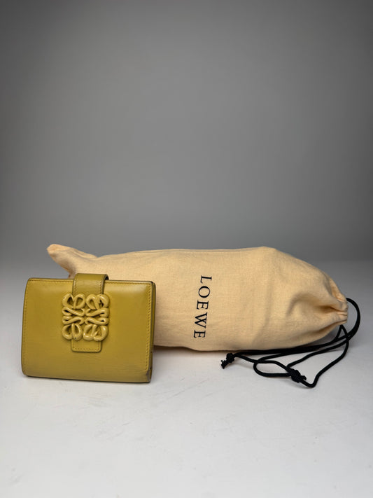 Vintage Loewe Anagram Logo Leather Wallet Yellow