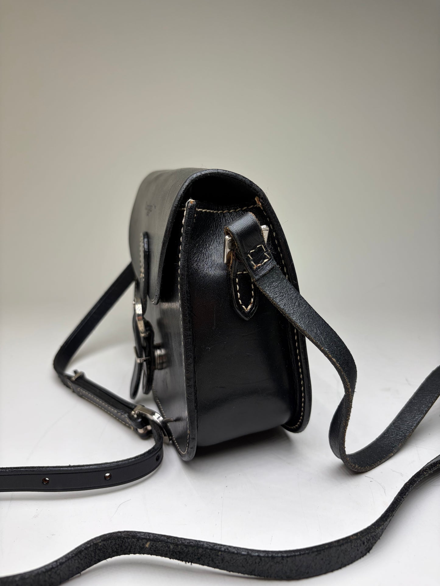 Vintage Courreges Classic Flap Crossbody Bag Black Silver