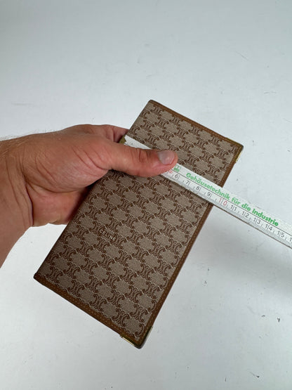 Vintage Celine Triomphe Monogram Leather Card Holder beige