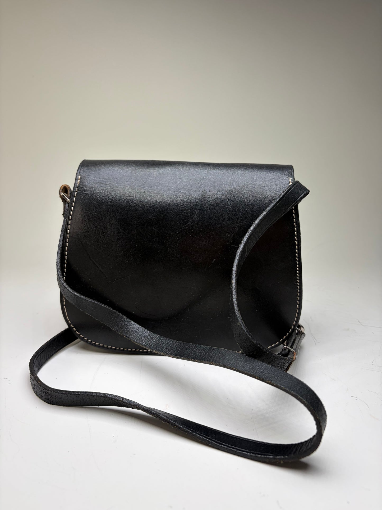 Vintage Courreges Classic Flap Crossbody Bag Black Silver
