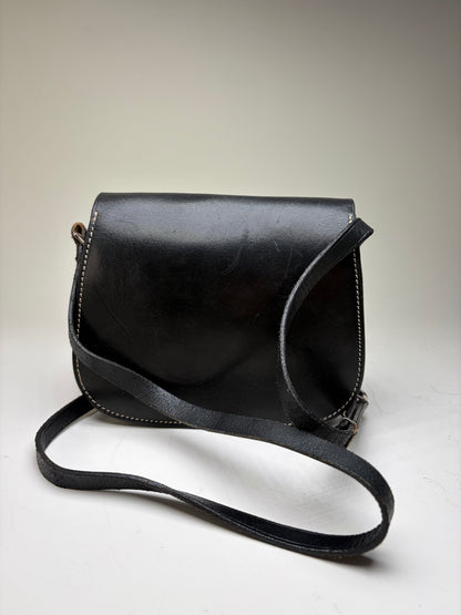 Vintage Courreges Classic Flap Crossbody Bag Black Silver