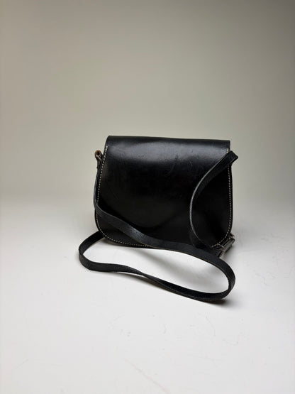 Vintage Courreges Classic Flap Crossbody Bag Black Silver