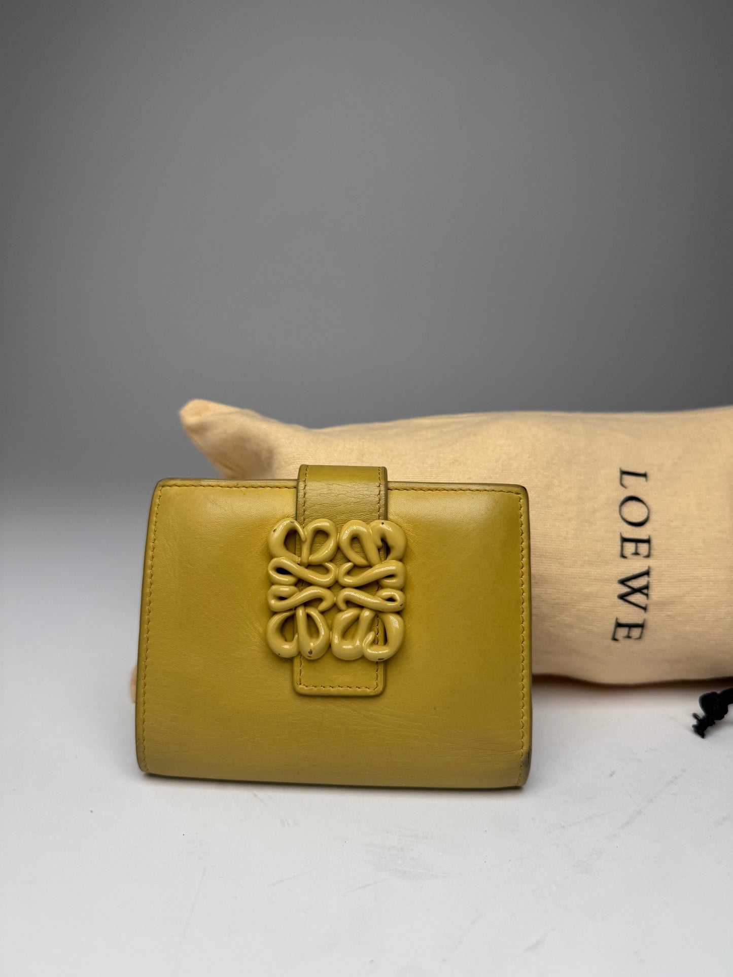 Vintage Loewe Anagram Logo Leather Wallet Yellow