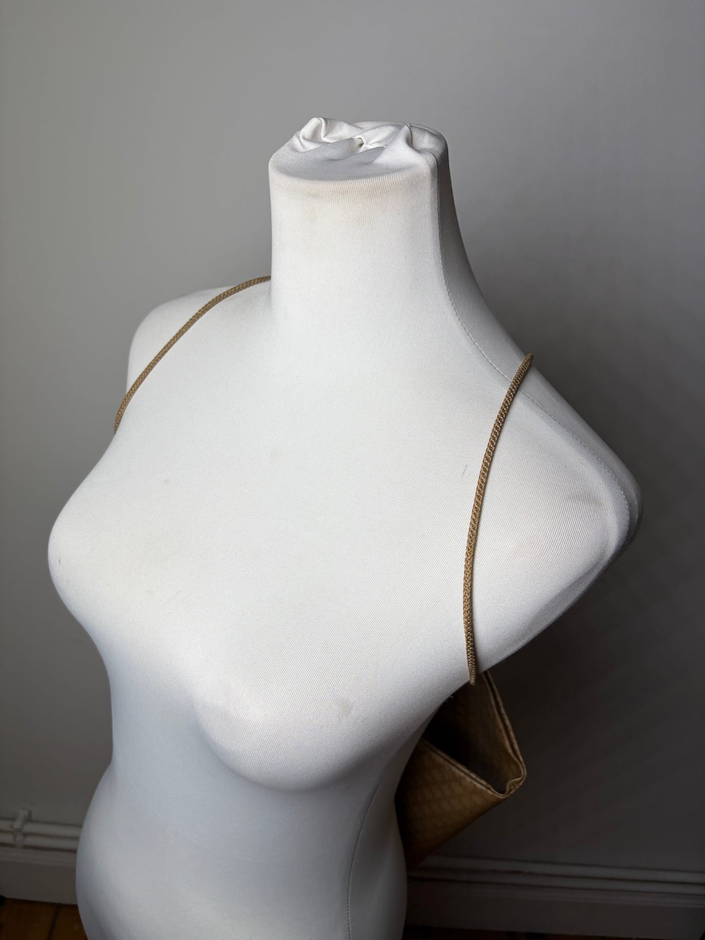 Vintage Celine Canvas Clutch Bag Gold-Tone Clasp Beige Gold