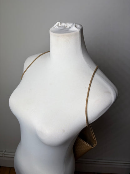 Vintage Celine Canvas Clutch Bag Gold-Tone Clasp Beige Gold