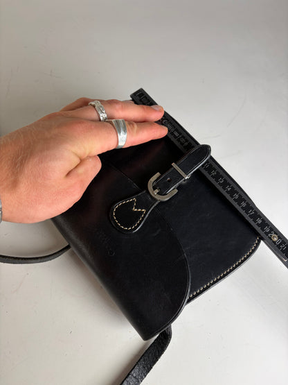 Vintage Courreges Classic Flap Crossbody Bag Black Silver