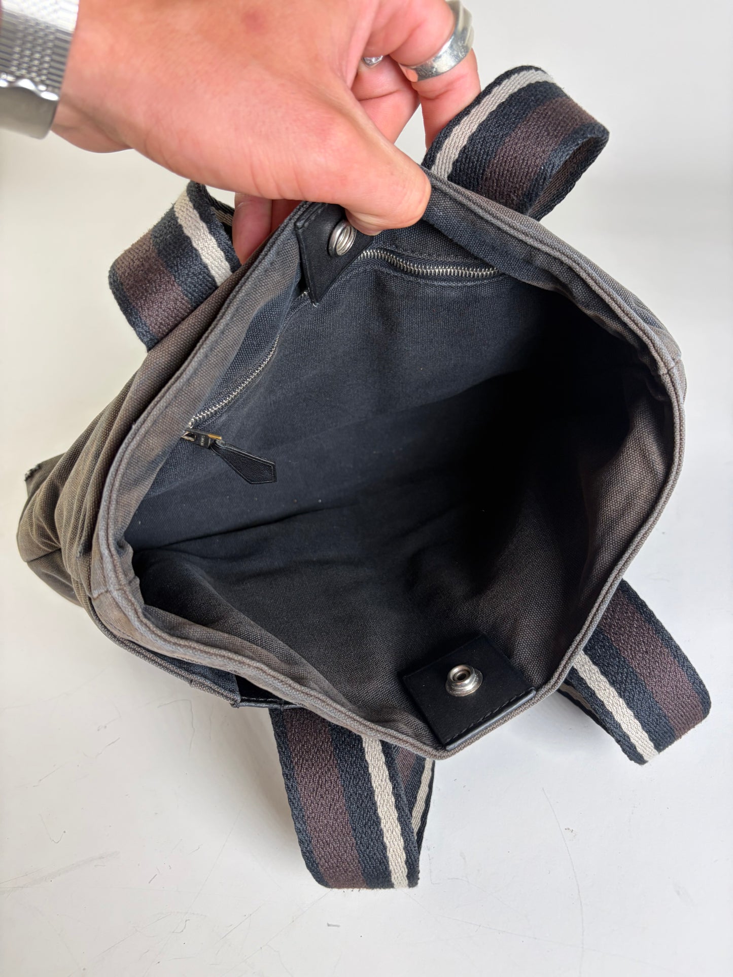 Vintage Hermes Troca Canvas Tote Dark Grey Black