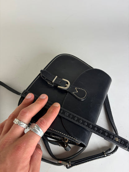 Vintage Courreges Classic Flap Crossbody Bag Black Silver
