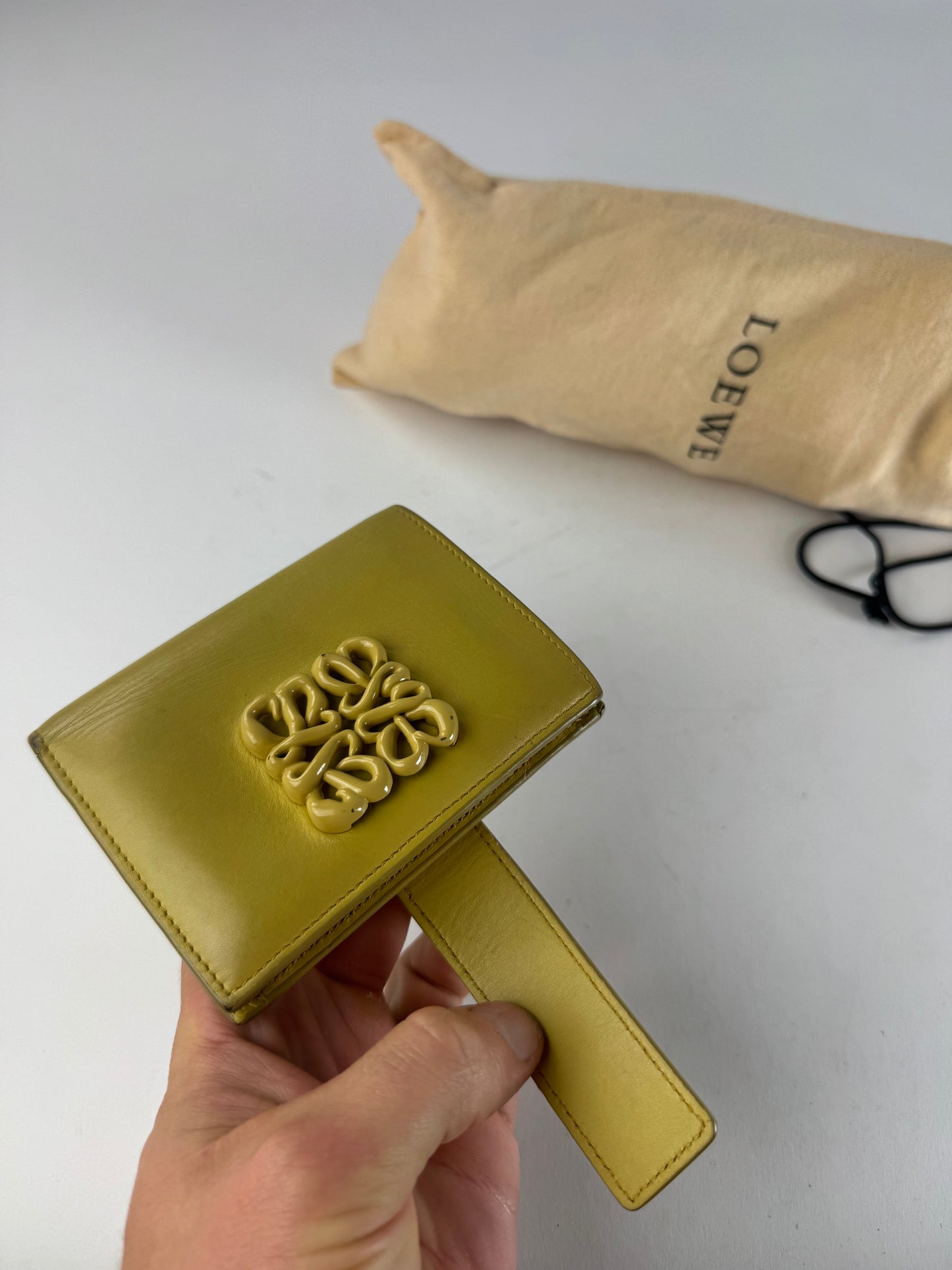 Vintage Loewe Anagram Logo Leather Wallet Yellow