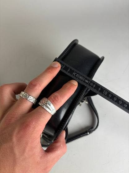 Vintage Courreges Classic Flap Crossbody Bag Black Silver