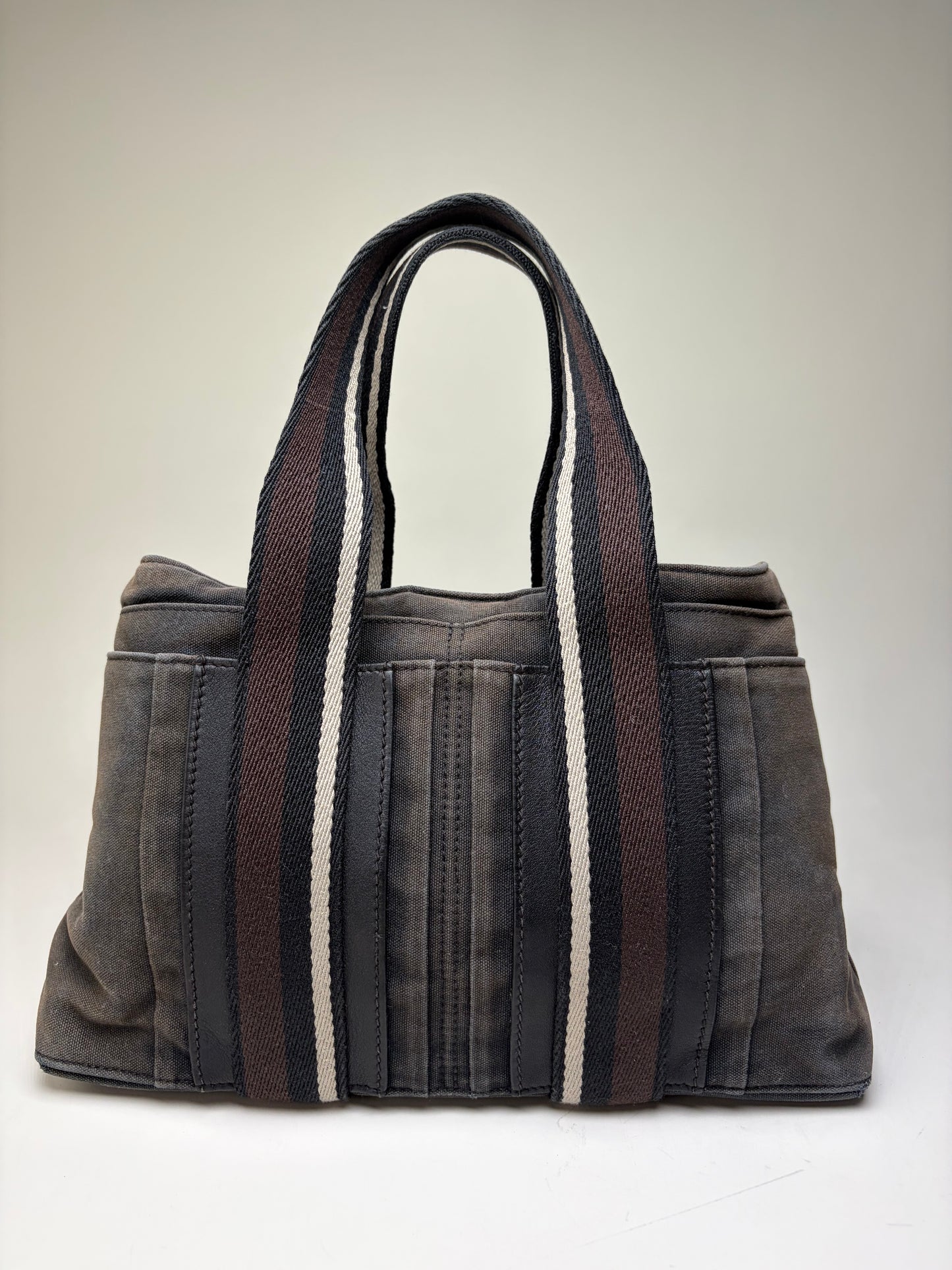 Vintage Hermes Troca Canvas Tote Dark Grey Black