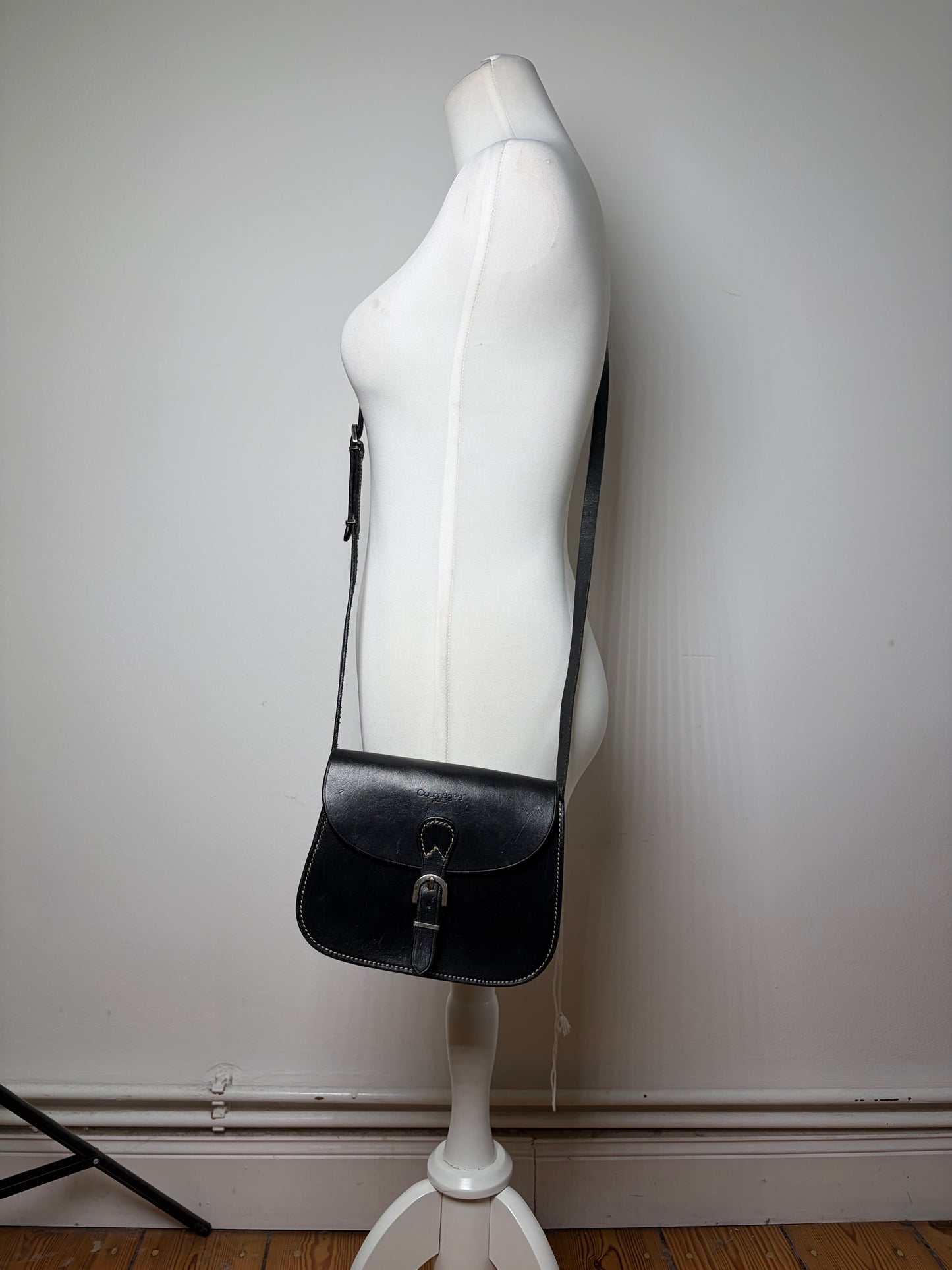 Vintage Courreges Classic Flap Crossbody Bag Black Silver