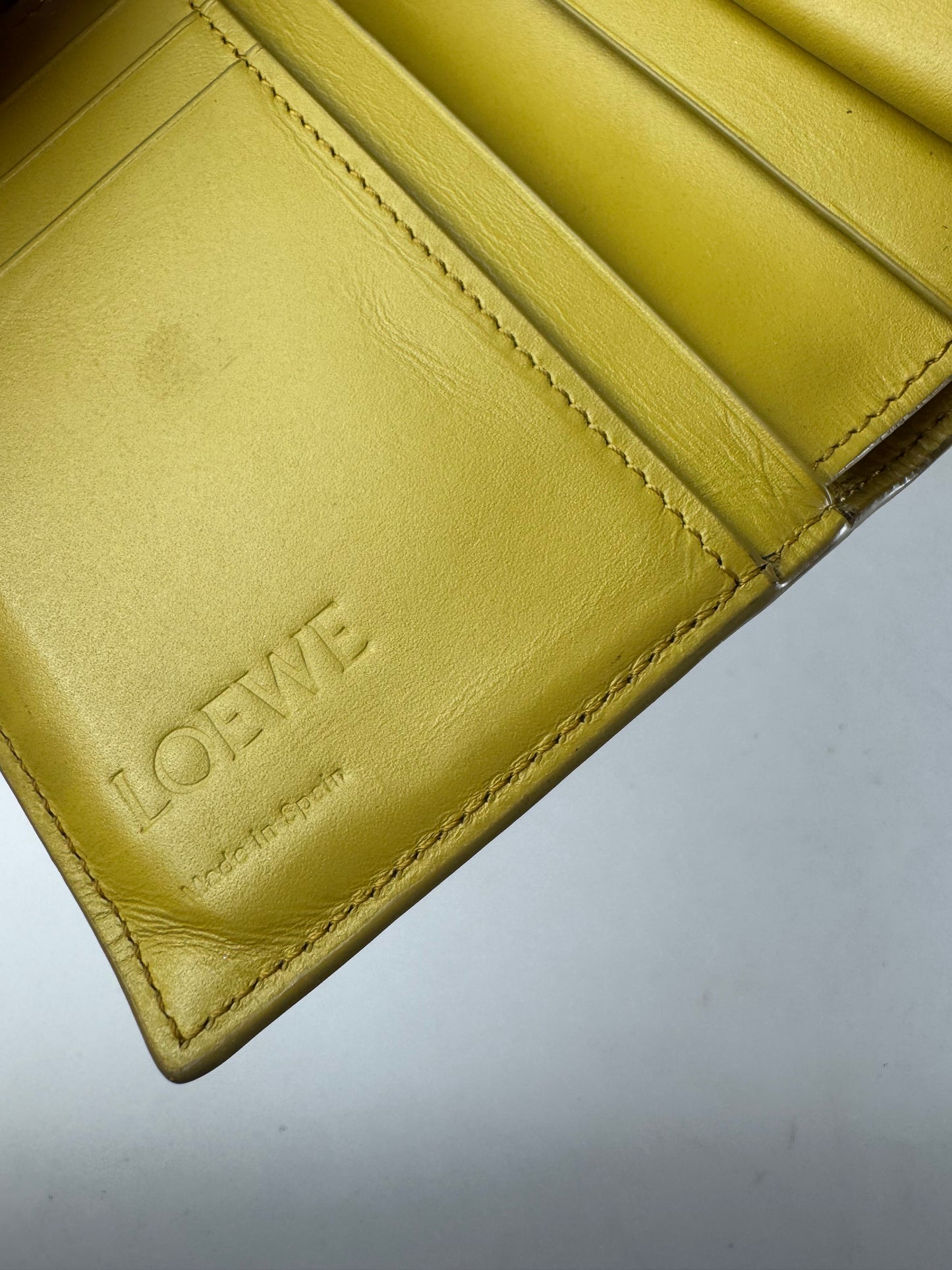 Vintage Loewe Anagram Logo Leather Wallet Yellow