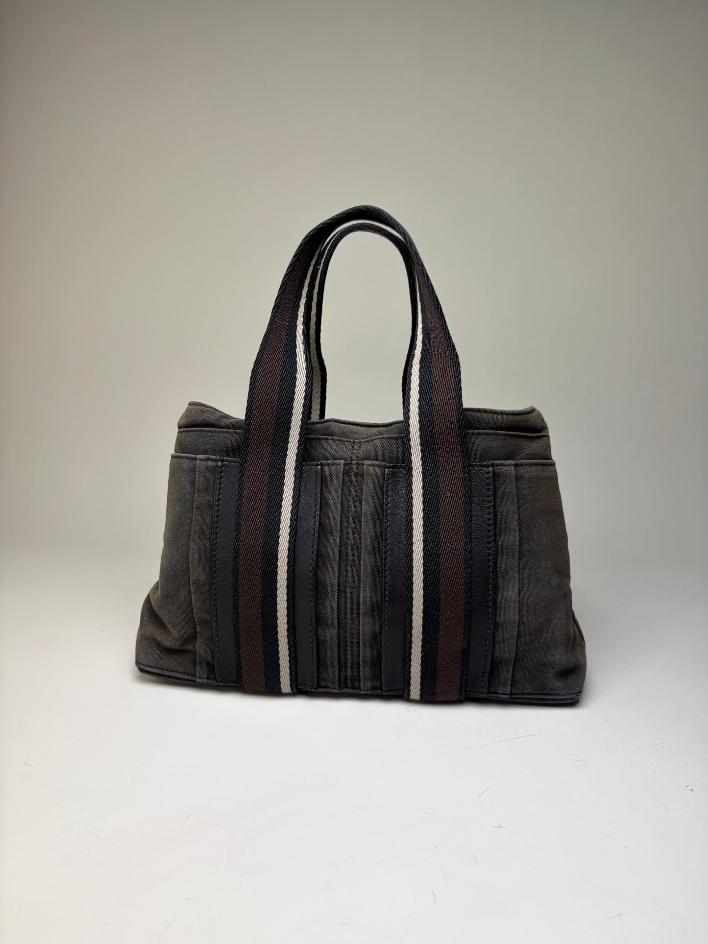 Vintage Hermes Troca Canvas Tote Dark Grey Black