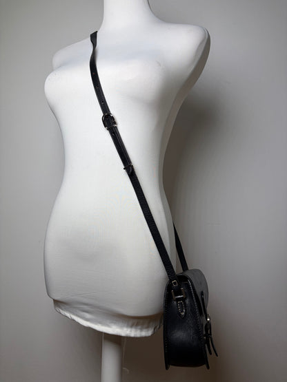 Vintage Courreges Classic Flap Crossbody Bag Black Silver