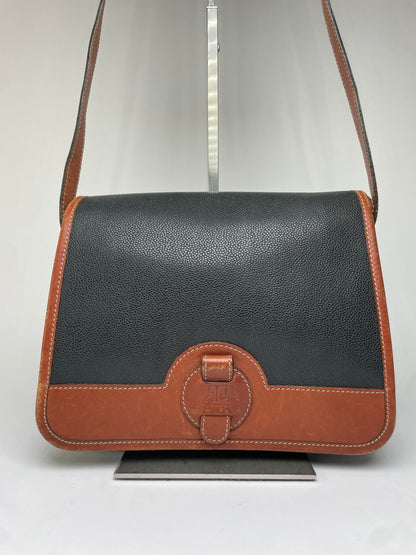 Vintage Courrèges Pebbled Leather Flap Crossbody Bag Late 1970s Black Brown