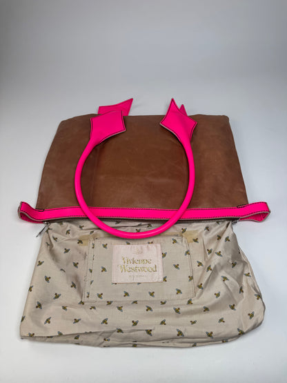 Vintage Vivienne Westwood 2Way Leather Handbag Brown Pink