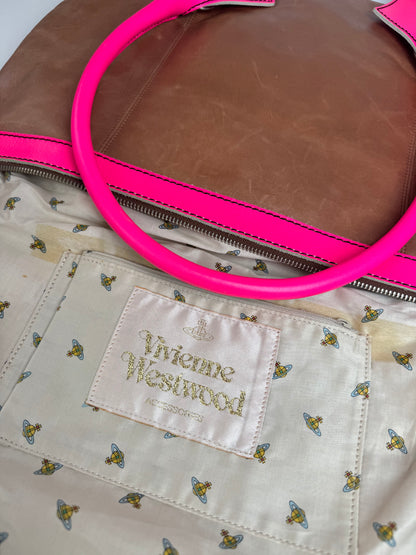 Vintage Vivienne Westwood 2Way Leather Handbag Brown Pink