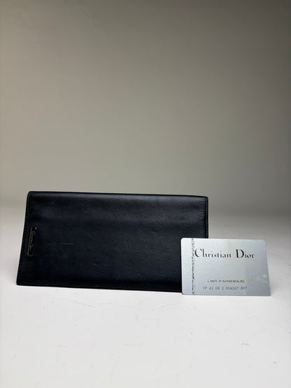 Vintage Dior Smooth Leather Bifold Wallet Black Silver