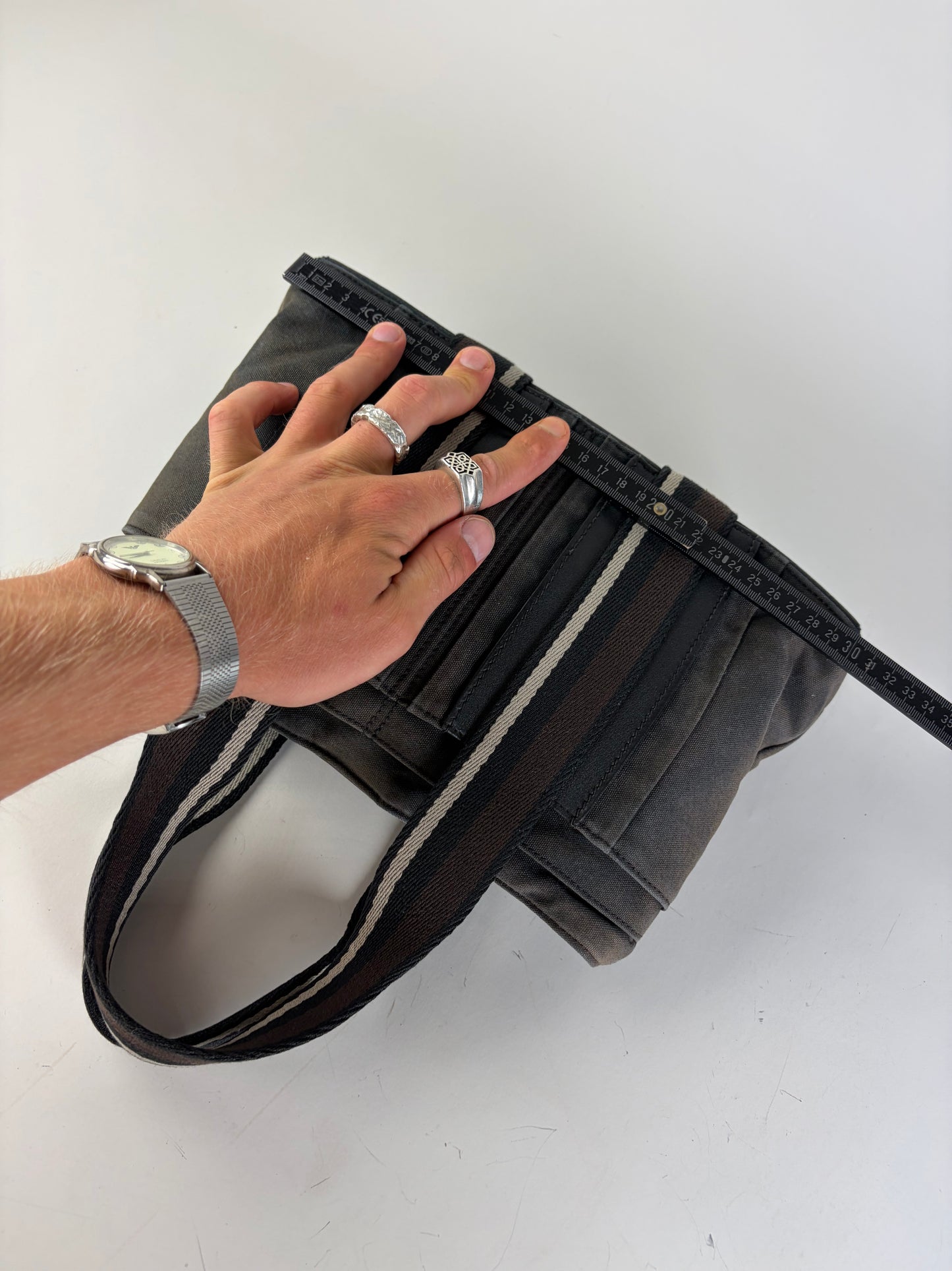 Vintage Hermes Troca Canvas Tote Dark Grey Black