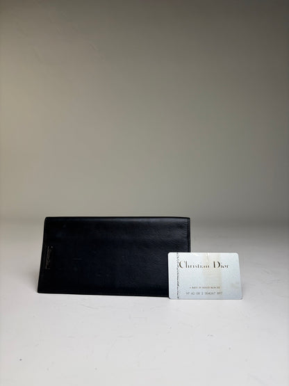 Vintage Dior Smooth Leather Bifold Wallet Black Silver