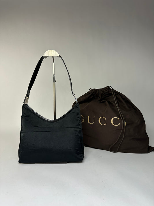 Vintage Gucci Nylon Hobo Bag Black Silver