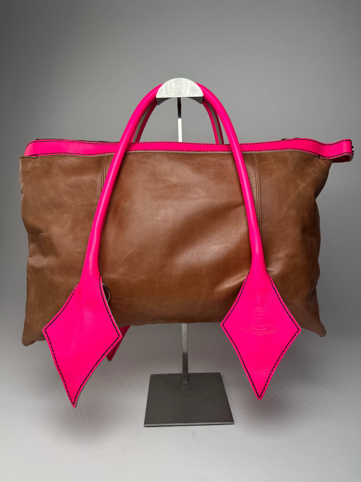 Vintage Vivienne Westwood 2Way Leather Handbag Brown Pink