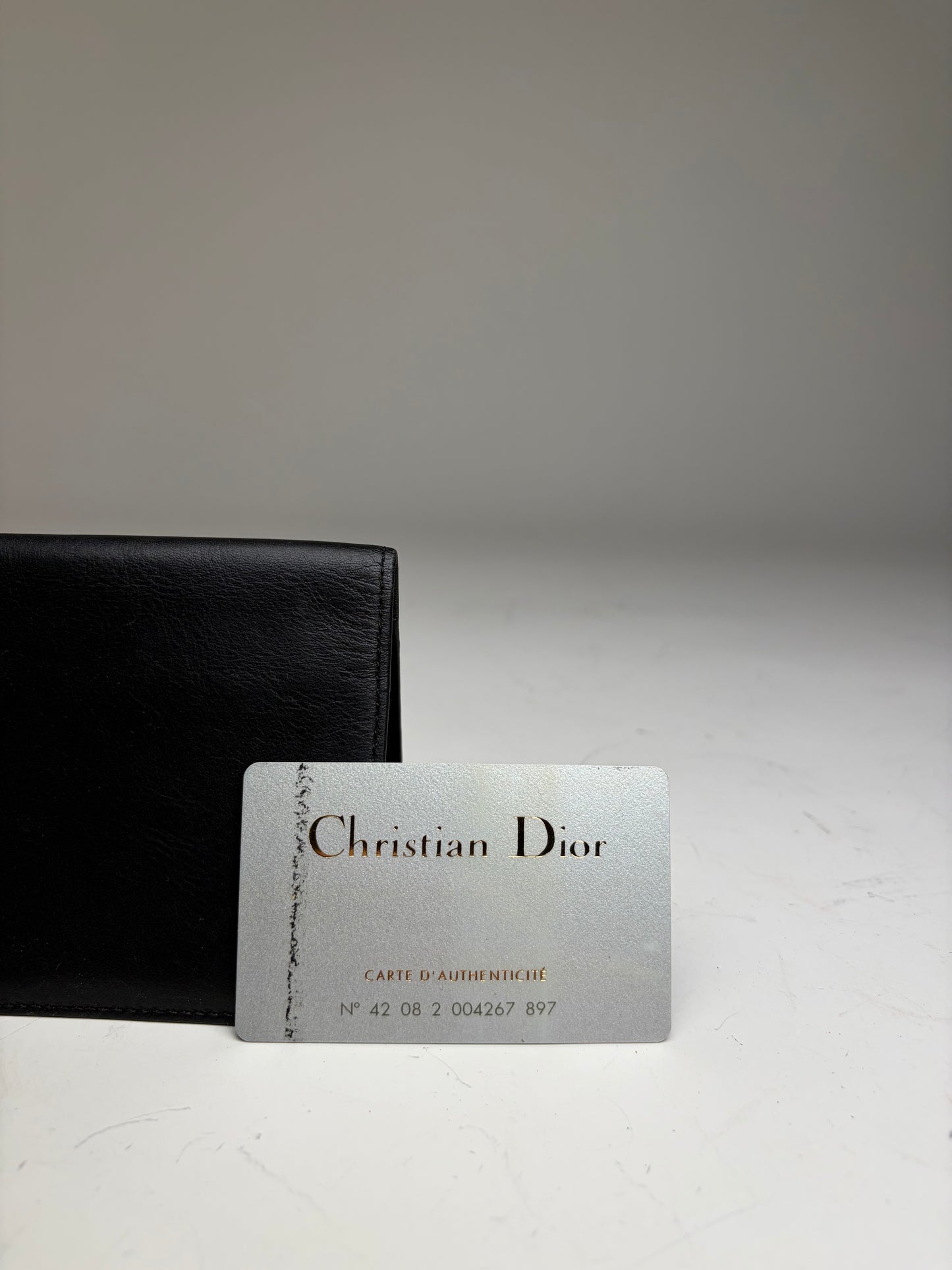 Vintage Dior Smooth Leather Bifold Wallet Black Silver