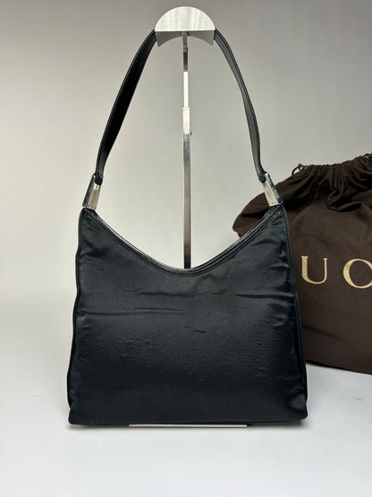 Vintage Gucci Nylon Hobo Bag Black Silver