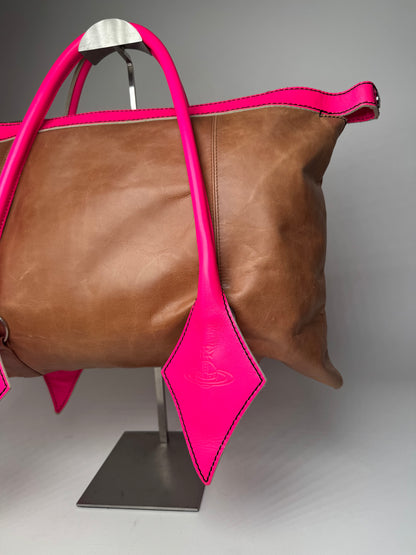 Vintage Vivienne Westwood 2Way Leather Handbag Brown Pink