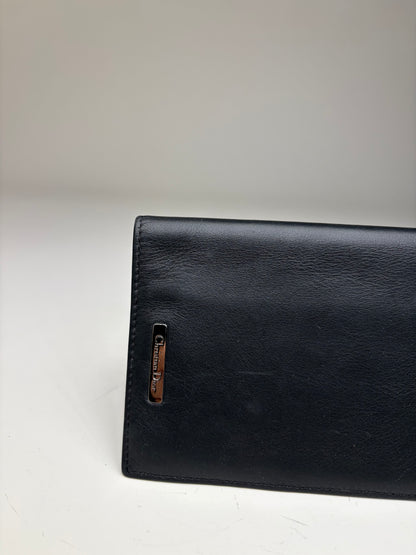 Vintage Dior Smooth Leather Bifold Wallet Black Silver