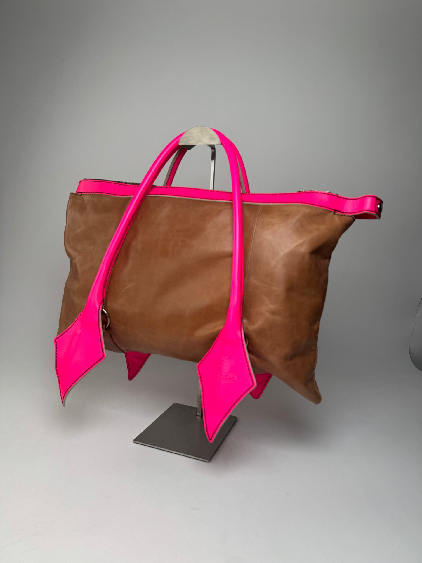 Vintage Vivienne Westwood 2Way Leather Handbag Brown Pink