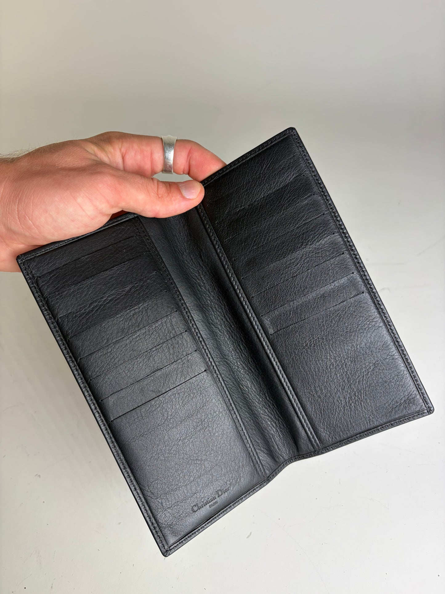 Vintage Dior Smooth Leather Bifold Wallet Black Silver