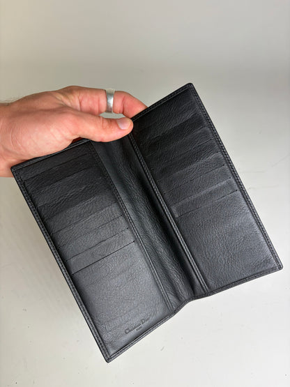 Vintage Dior Smooth Leather Bifold Wallet Black Silver