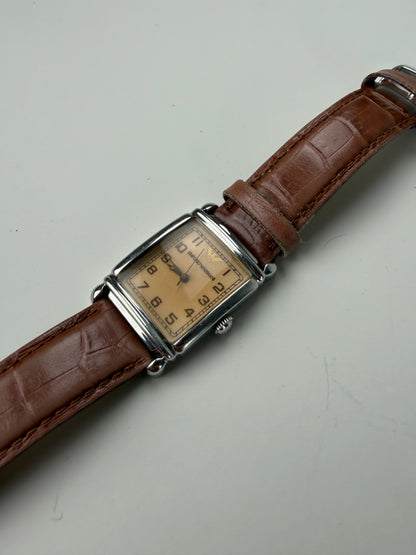 Vintage Emporio Armani Stainless Steel Leather Strap Watch Brown Beige