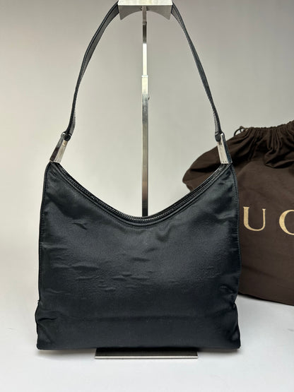 Vintage Gucci Nylon Hobo Bag Black Silver